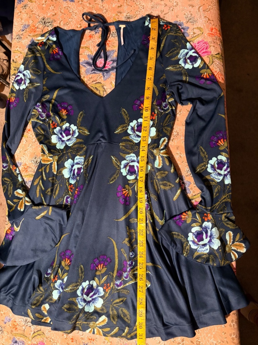 Free people navy blue floral backless mini dress NWOT - Picture 2 of 5